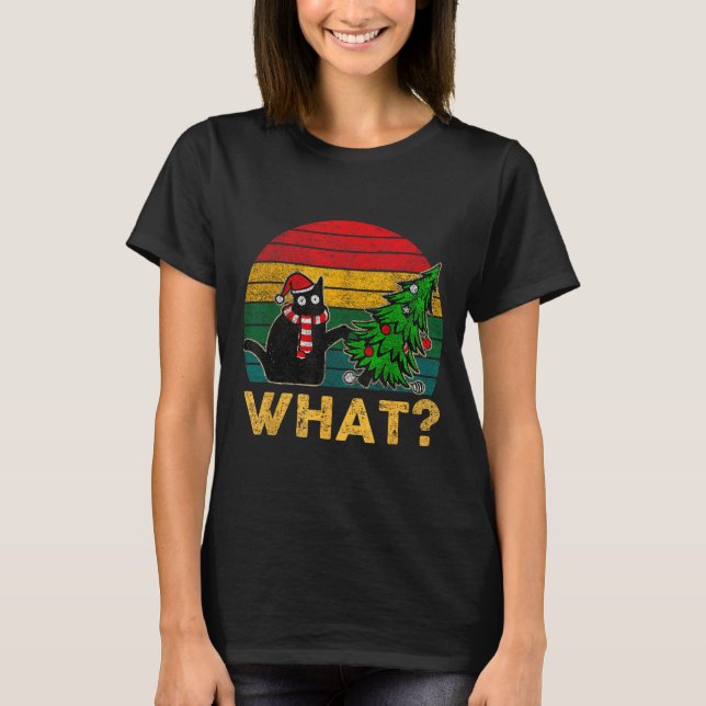 Camisa engraçada de Natal de suéter feio Gato trav (Frente)
