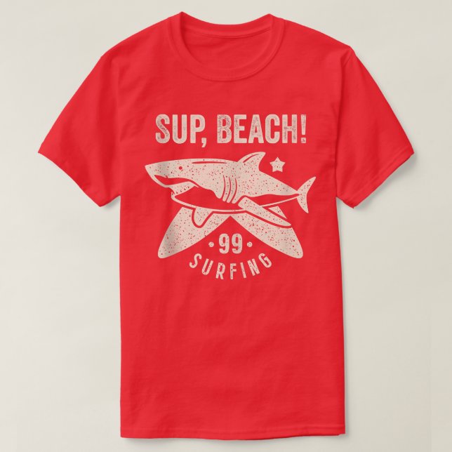 Camisa Engraçada De Tubarão De Verão Que Sup Beach (Frente do Design)