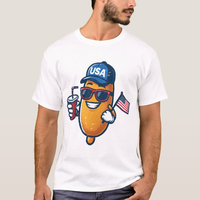 Camisa engraçada do cachorro-quente de milho 4 de  (Frente)
