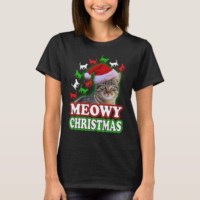 Camisa engraçada do gato do Natal de Meowy (Frente)