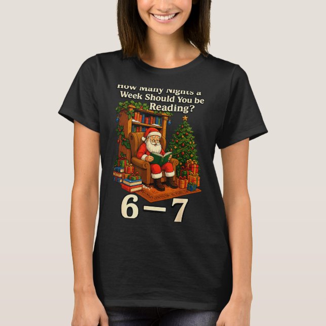 Camisa engraçada do Papai Noel lendo meme 67 Natal (Frente)