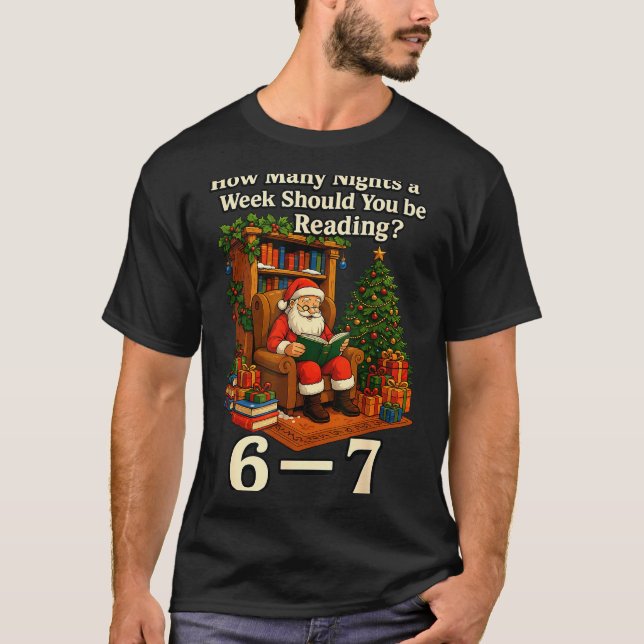 Camisa engraçada do Papai Noel lendo meme 67 Natal (Frente)