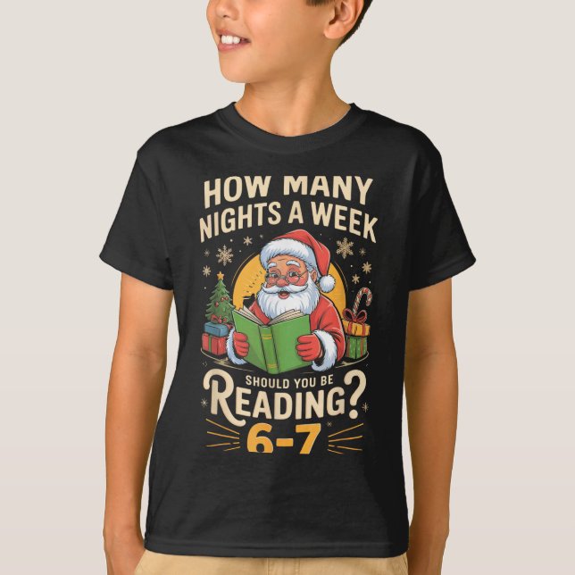 Camisa engraçada do Papai Noel lendo meme 67 Natal (Frente)