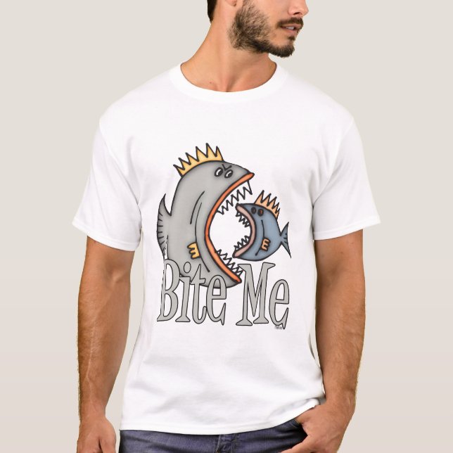 Camisa Engraçada Pesca Humor Pesca Me Morde (Frente)