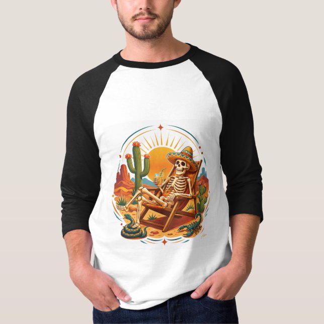 Camisa Esqueleto Relaxando no Deserto (Frente)