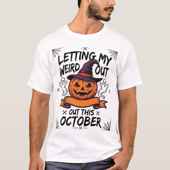 Camisa Estranha de Halloween Com Fantasmas de Abób (Frente)
