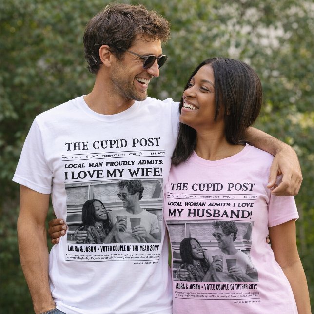 Camisa EU AMO MEU MARIDO, Jornal Personalizado Div (I LOVE MY HUSBAND Shirt, Fun Custom Newspaper T-Shirt )