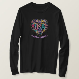 Camisa EUA Terra dos Sonhos Floral Arte Bordada 3D