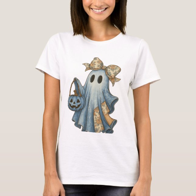 Camisa fantasma azul Denim do Halloween (Frente)