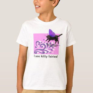 Camisa feericamente do gatinho roxo cor-de-rosa t
