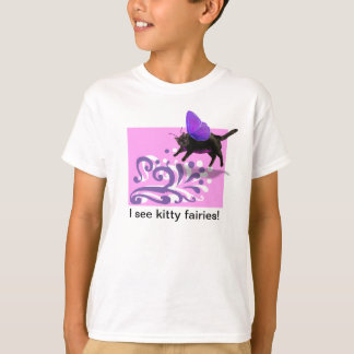 Camisa feericamente do gatinho roxo cor-de-rosa t