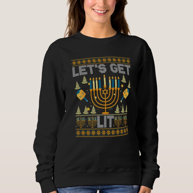 Camisa Feia de Hanukkah Vamos Ficar Bêbados (Frente)
