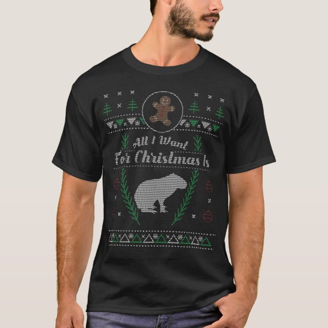 Camisa feia do Natal dos Capybaras do animal de (Frente)