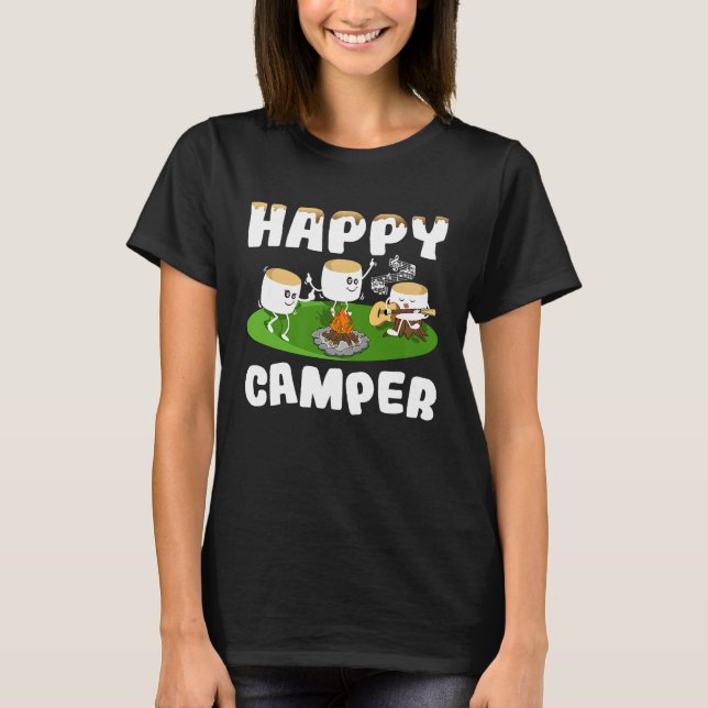Camisa Feliz da Marshmallow Camper Camp Camping RV (Frente)
