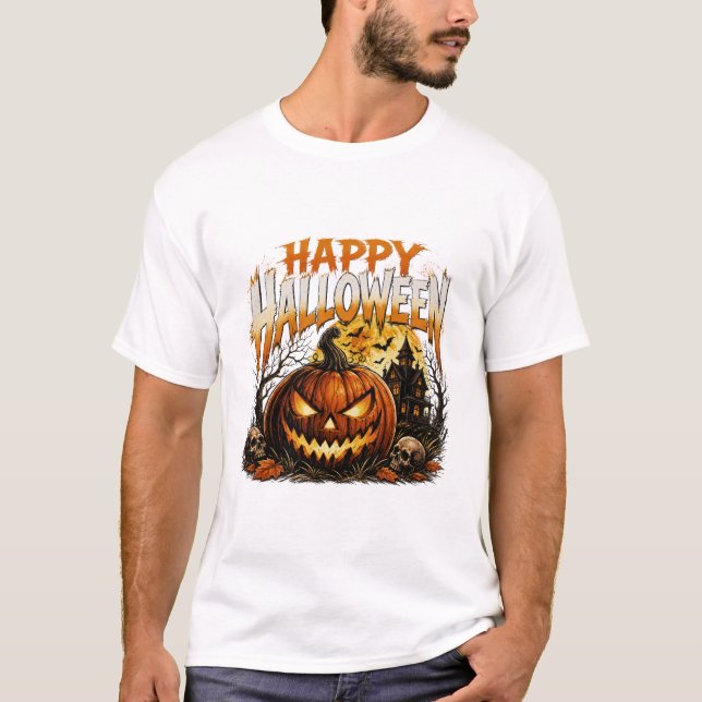 camisa feliz halloween abóbora assustadora (Frente)