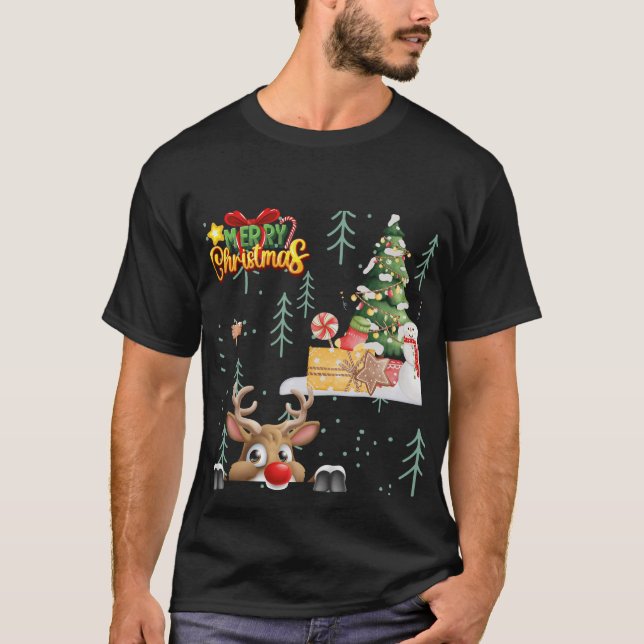Camisa Feliz Natal Reindeer Divertido Feriado (Frente)