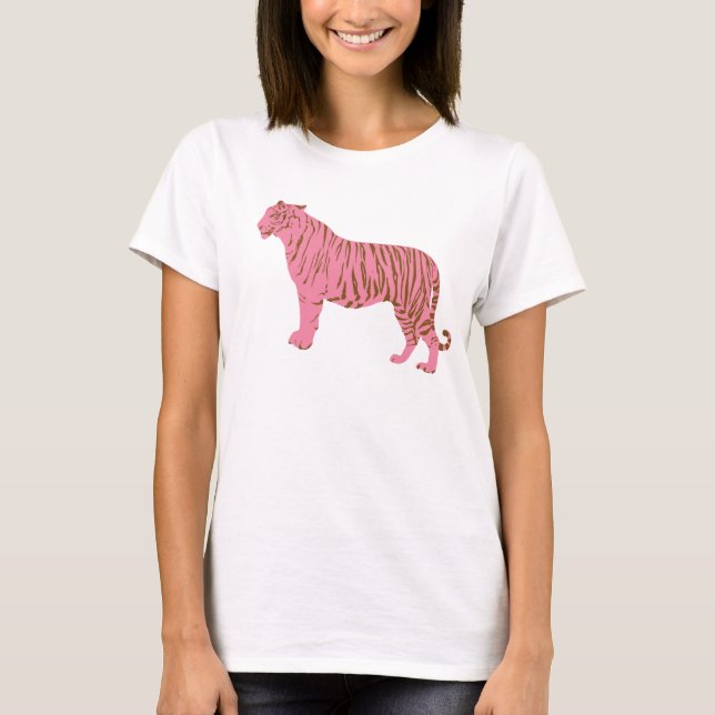 Camisa Feminina com Tigre Rosa Ousado Gráfico (Frente)