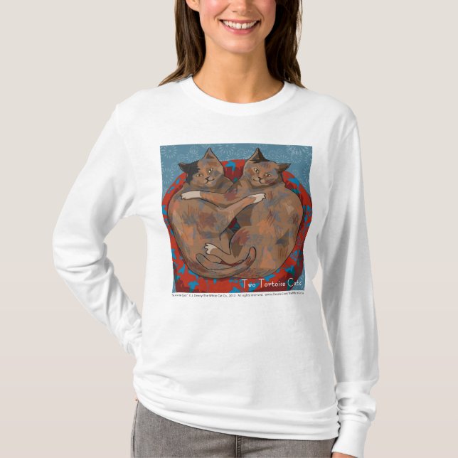 Camisa feminina de manga longa com dois gatos de c (Frente)
