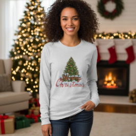 Camisa Feminina de Natal Árvore de Natal Festiva