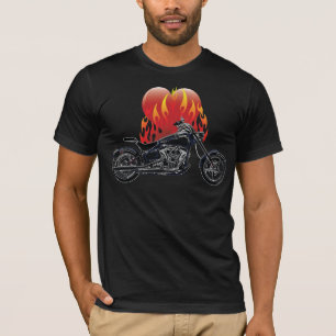 Camisa flamejante do motociclista do amor