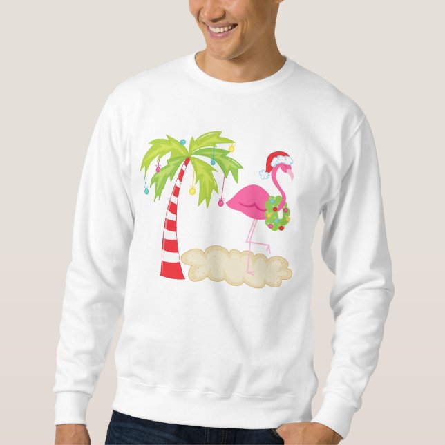 Camisa Flamingo de Árvore de Natal tropical (Frente)