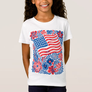Camisa Floral Bandeira Americana Patriótica Quatro