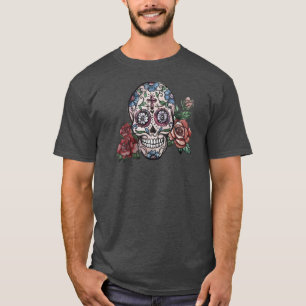Camisa floral desenhado mão de Crânio Diâmetro 