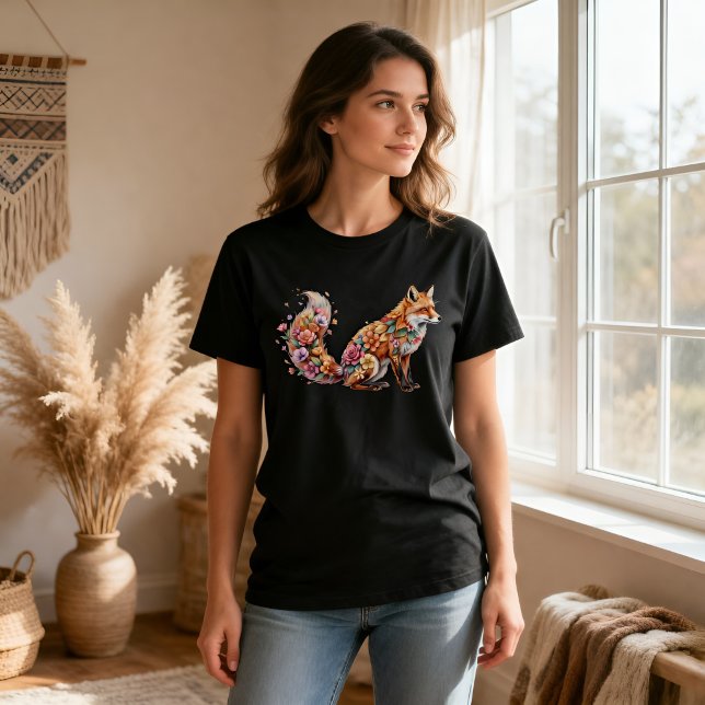Camisa Floral Raposa Colorida Boho Animal Tee (Criador carregado)