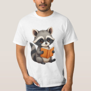 Camisa Fofa de Guaxinim Lendo Livro Amante de Anim