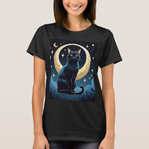 Camisa Gato Celestial - Lua Mística e Estrelas Sob