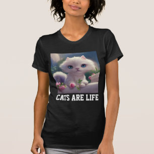 CAMISA "GATOS SÃO VIDA" COM GATO BRANCO FOFO