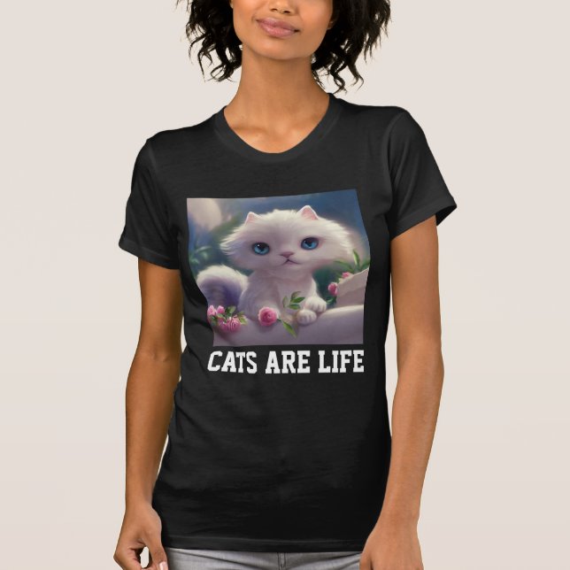 CAMISA "GATOS SÃO VIDA" COM GATO BRANCO FOFO (Frente)