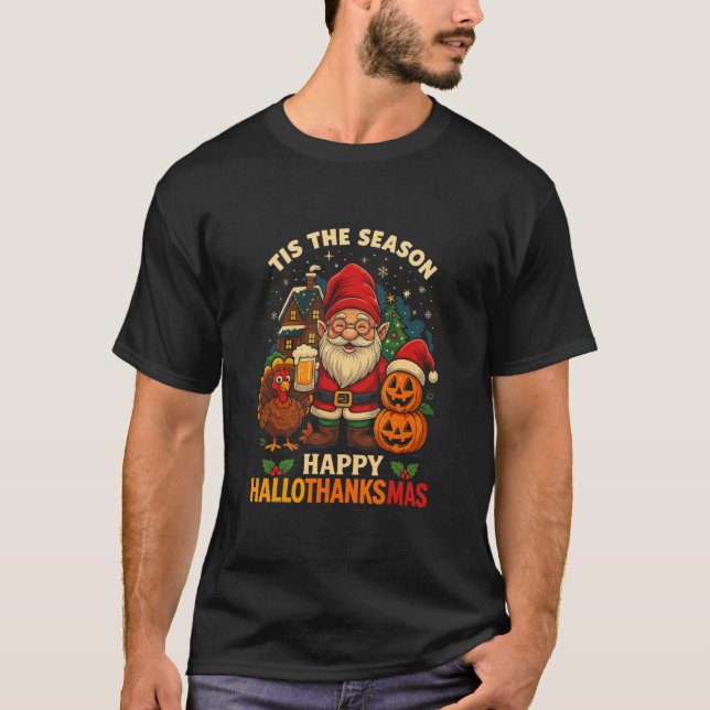 Camisa Gnome Feliz Hallothanksmas Dia das Bruxas A (Frente)