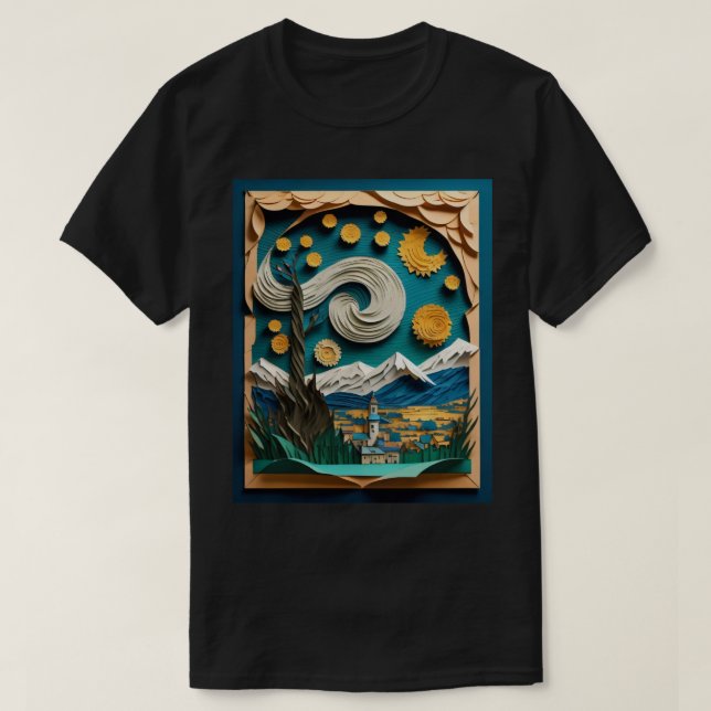 Camisa Gogh Design de Arte em Papel 3D (Frente do Design)