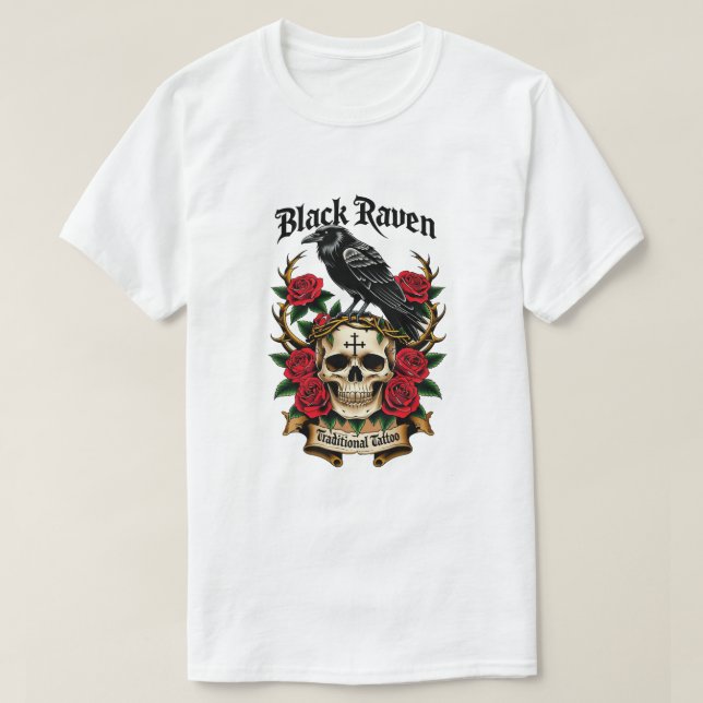 Camisa Gótica Misteriosa Raven Preta (Frente do Design)