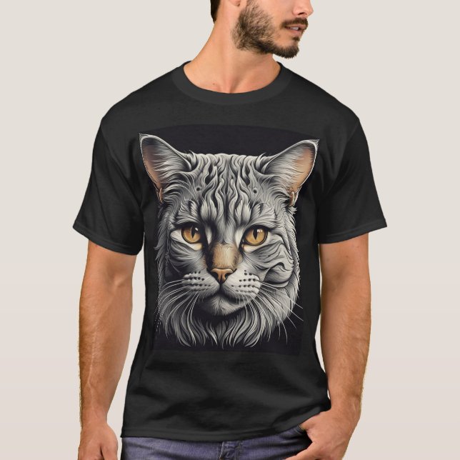 Camisa Gráfica Da Cabeça De Gato Negrito - Na moda (Frente)