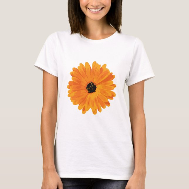 Camisa Gráfica De Flor Laranja Marigold. (Frente)