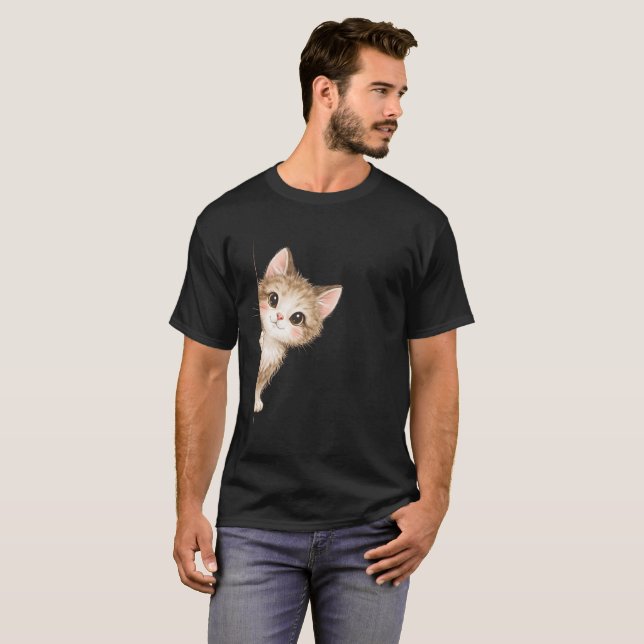 Camisa Gráfica de Gato Fofo Espiando (Frente Completa)