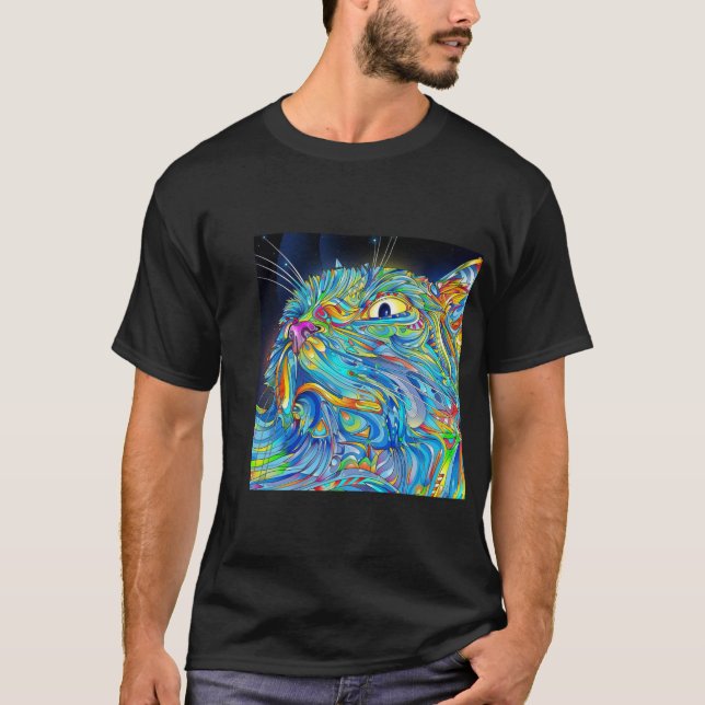 Camisa gráfica do gato do Tshirt da arte Trippy do (Frente)
