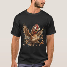 Camisa gráfica engraçada de frango louco em pânico