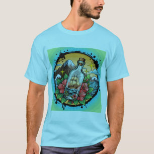 Camisa Gráfica Fantasia Náutica de Navio Antigo em