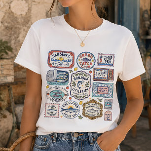 Camisa Gráfica Vintage com Colagem de Sardinha par