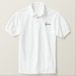 Camisa Groom Polo<br><div class="desc">Camisa Groom Polo mostrada em branco com texto bordado preto.
Personalize esta camisa ou comprar como está.</div>