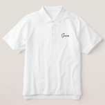Camisa Groom Polo<br><div class="desc">Camisa Groom Polo mostrada em branco com texto bordado preto. Personalize esta camisa ou comprar como está.</div>