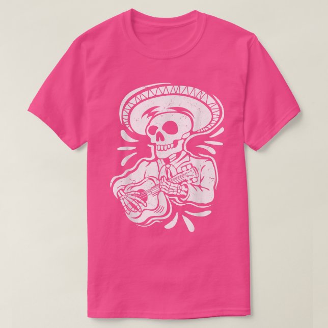 Camisa Guitarista do Esqueleto Mexicano (Frente do Design)