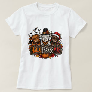 Camisa Hallothanksmas Highland Cow, Cute Fall Holi
