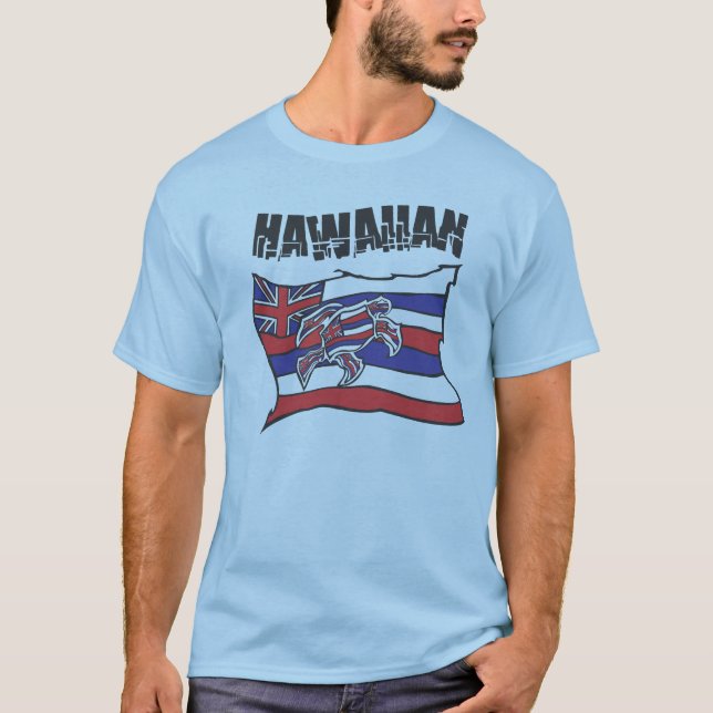 Camisa havaiana do azul da bandeira (Frente)