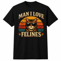 Camisa Homem Eu Amo Felinos Pôr do Sol Retro