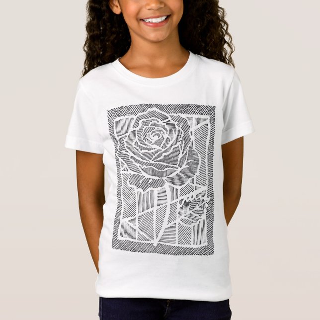 Camisa Infantil de Arte de Linha Geométrica Rosa F (Frente)