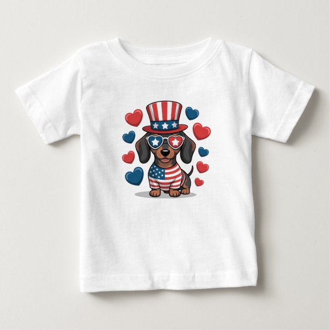 Camisa Infantil de Cachorrinho Patriótico Fofa (Frente)